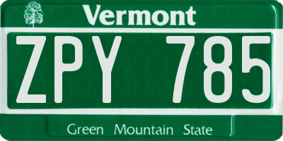 VT license plate ZPY785