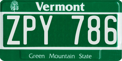 VT license plate ZPY786