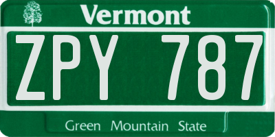 VT license plate ZPY787
