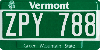 VT license plate ZPY788