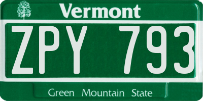 VT license plate ZPY793