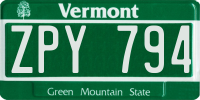 VT license plate ZPY794
