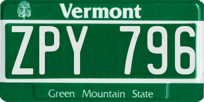 VT license plate ZPY796