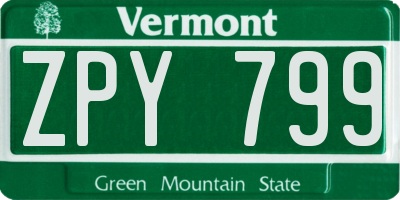 VT license plate ZPY799