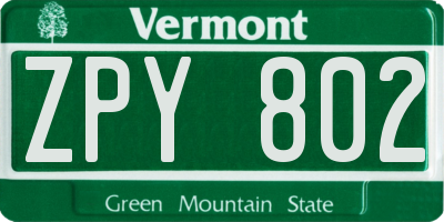 VT license plate ZPY802