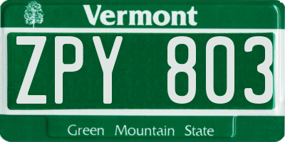VT license plate ZPY803