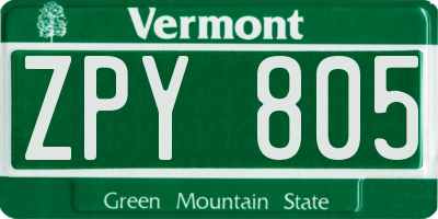 VT license plate ZPY805