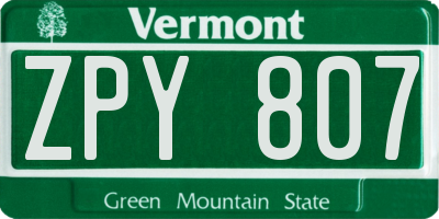 VT license plate ZPY807