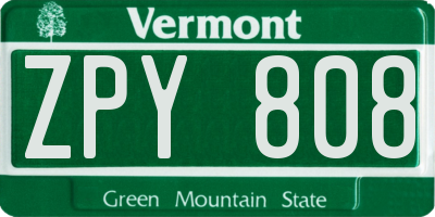 VT license plate ZPY808