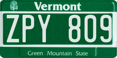 VT license plate ZPY809