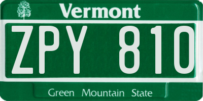 VT license plate ZPY810