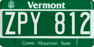 VT license plate ZPY812