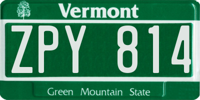 VT license plate ZPY814