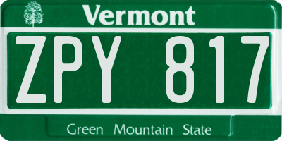 VT license plate ZPY817