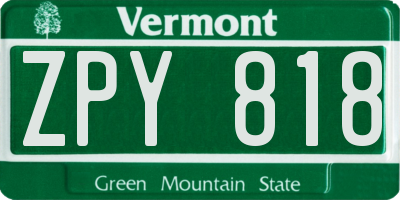 VT license plate ZPY818