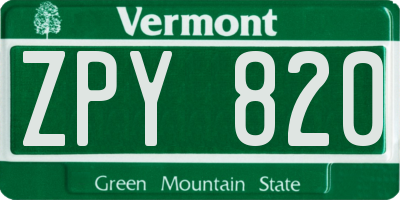 VT license plate ZPY820