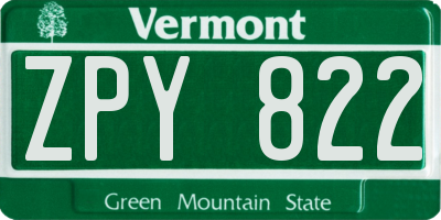 VT license plate ZPY822