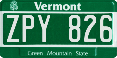 VT license plate ZPY826