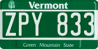 VT license plate ZPY833