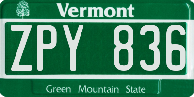 VT license plate ZPY836
