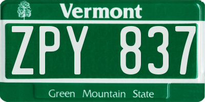 VT license plate ZPY837