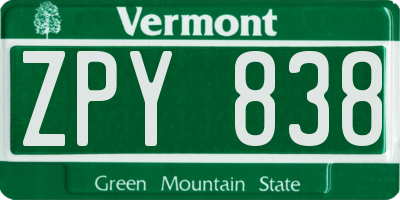 VT license plate ZPY838