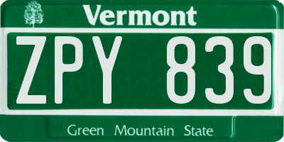 VT license plate ZPY839