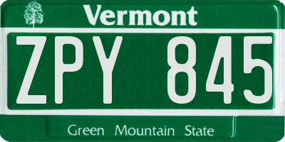 VT license plate ZPY845