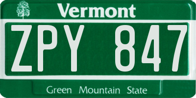 VT license plate ZPY847