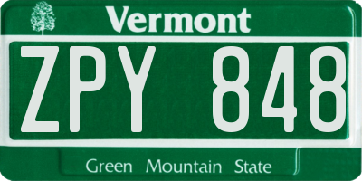 VT license plate ZPY848