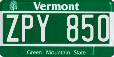 VT license plate ZPY850