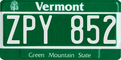 VT license plate ZPY852