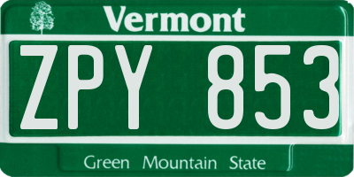VT license plate ZPY853