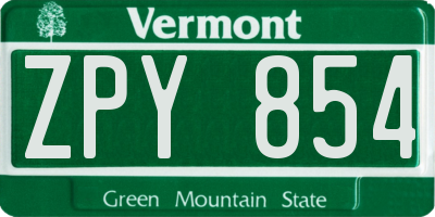VT license plate ZPY854