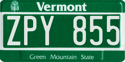 VT license plate ZPY855