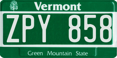 VT license plate ZPY858