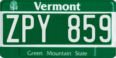 VT license plate ZPY859