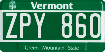 VT license plate ZPY860