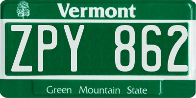 VT license plate ZPY862