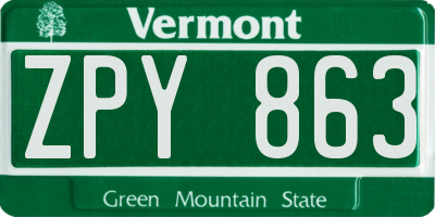 VT license plate ZPY863