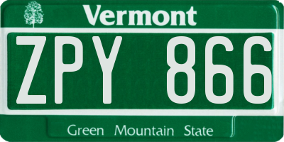 VT license plate ZPY866