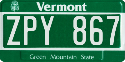 VT license plate ZPY867