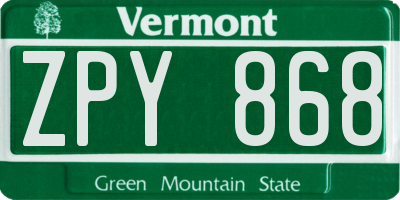 VT license plate ZPY868