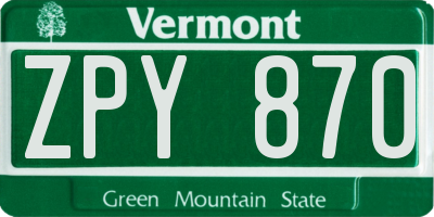 VT license plate ZPY870