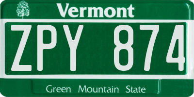 VT license plate ZPY874