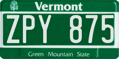 VT license plate ZPY875