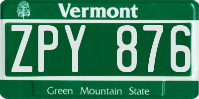 VT license plate ZPY876