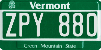 VT license plate ZPY880