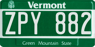 VT license plate ZPY882