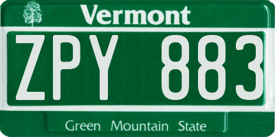 VT license plate ZPY883